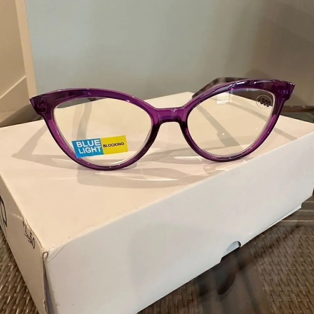 💼 Readers with Blue Light Protect. Colorful  Contemporary Purple Cat Eye